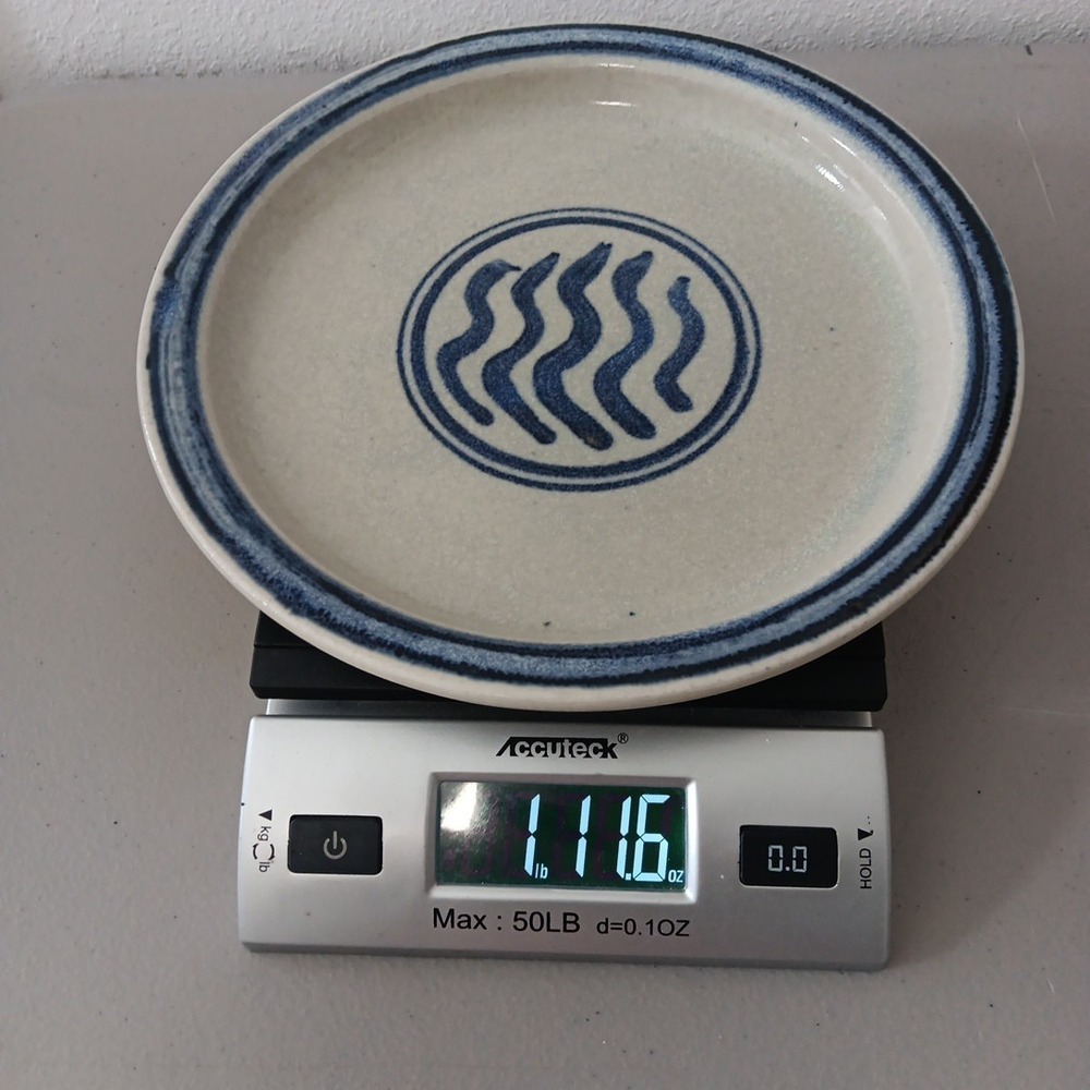 Vintage Salt Glaze Pottery 9" Plate Blue Glaze Artist Signed Studio Pottery Asia - Picture 8 of 8